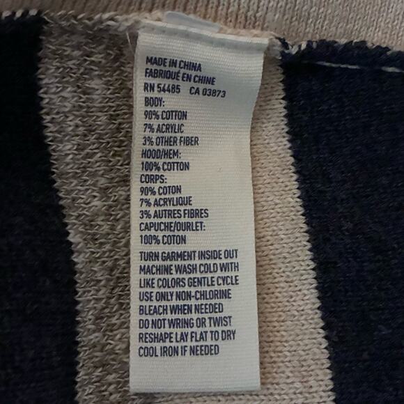 American Eagle Poncho Striped Knit V Neck Hooded Sweater Cream Gray Sz XS Small - Picture 5 of 6